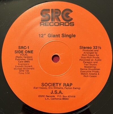 J.S.A.~SOCIETY RAP (1985) MEGA RARE ELECTRO RAP BOOGIE 12'' CALI SRC  LISTEN 