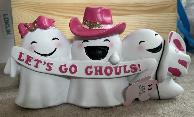 Halloween Decor Goblin & Ghoul Pink Cowboy Hats Let’s Go Ghouls Trio