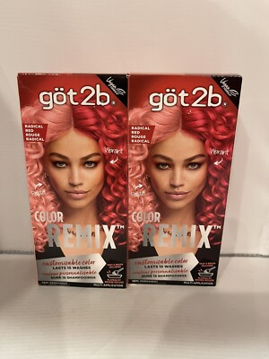 (2) Got2b Color Remix Semi-Permanent Hair Color Kit 092 Radical Red Dye 2 Box