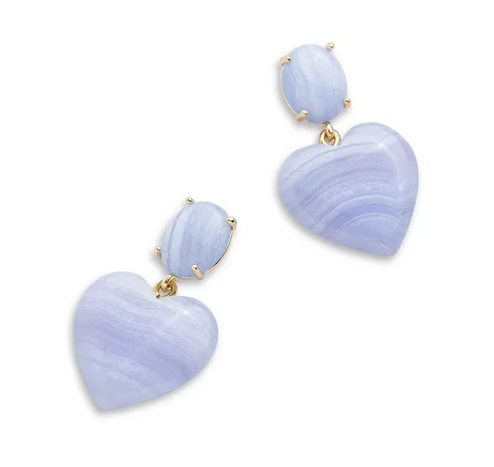 BAUBLEBAR JUNO SHERY BLUE LACE AGATE GEMSTONE HEART DROP EARRINGS 1.4" NEW - Image 3 of 4