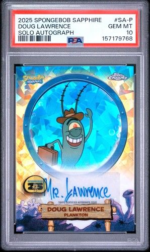 2025 Topps Chrome SpongeBob Sapphire Doug Lawrence Plankton Auto PSA 10