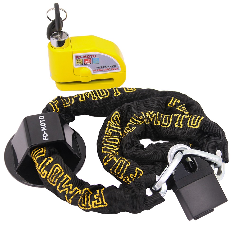 FD-MOTO 1.8M*10mm Motorbike Chain Lock Ground Anchor Motorcycle Disc Lock Alarm
