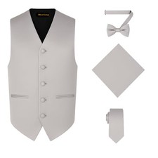 4pc Men's Solid Formal Suit Waistcoat Tuxedo Dress Vest XX-Large Silver
