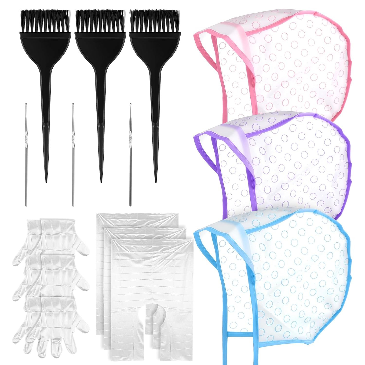 3 Sets Highlight Cap Kit with 3 Pcs Hair Highlighting Caps, 