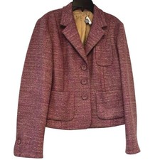 Ann Taylor Pink Virgin Wool Blend Tweed Blazer Size 8 Notched Lapel