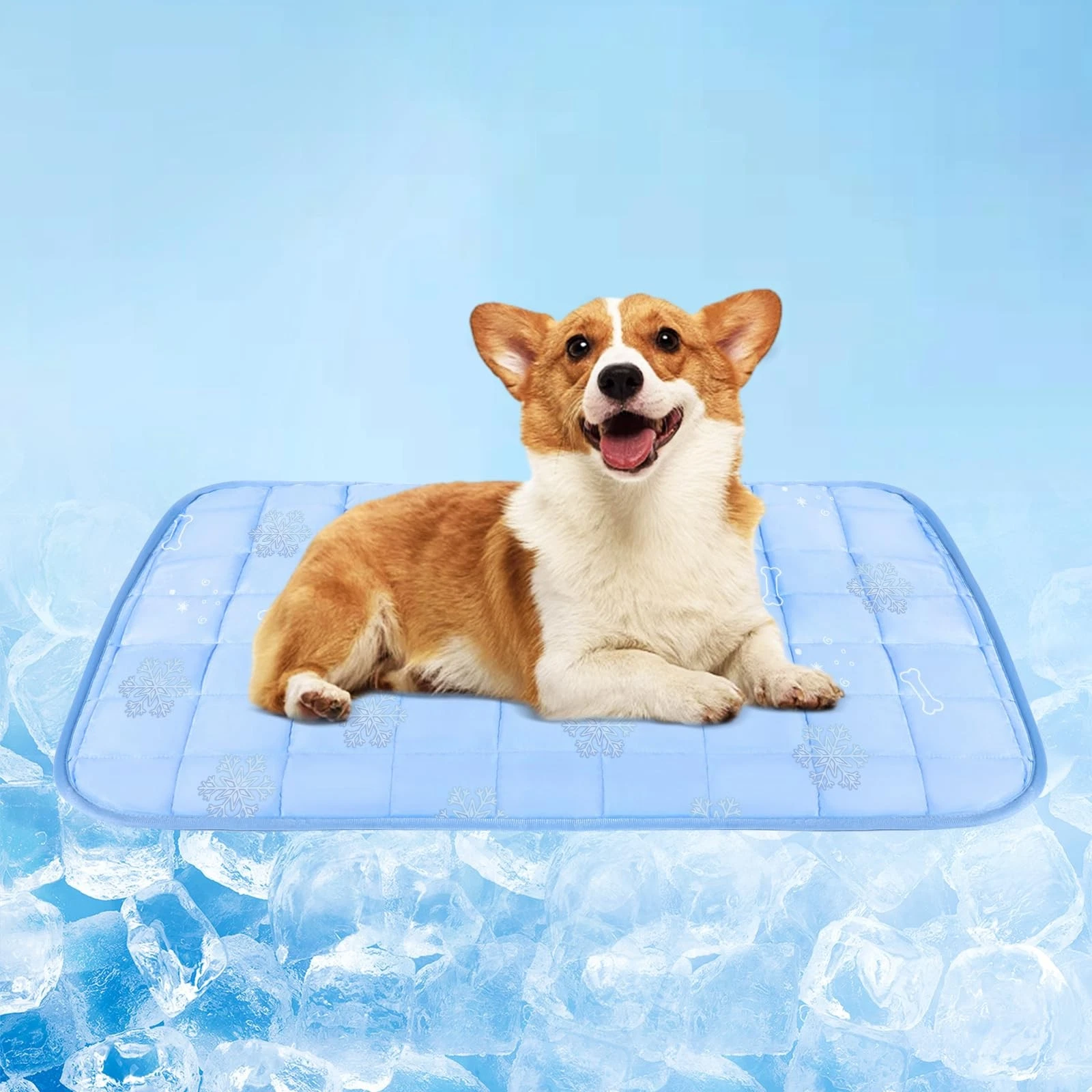 Dog Cooling Mat Blanket Washable Cool Fabric Internal Pad Blue Medium 28x20
