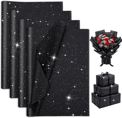 Woric 135 Sheets Black Tissue Paper for Gift Bags 20 X 14 Inch Glitter Tissue Pa