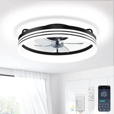 Low Profile Ceiling Fans with Lights and Remote, 21'' Modern Flush Mount Ceil...