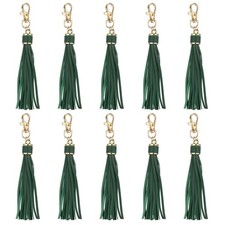 10pcs Leather Tassels, 6" Keychain Tassel with Lobster Swivel Green