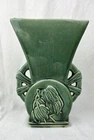 Mccoy Vintage Emerald Green Double Handle Wagon Wheel Hanging Tulips Vase