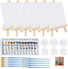 40pcs Mini Canvas and Easel, Canvas and Paint Set Includes 15x15cm Small Canvas