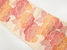 7641538: JAPANESE KIMONO / ANTIQUE FUKURO OBI / SILK / WOVEN PEONY
