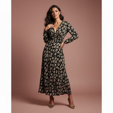 RIXO Womens Selma Dress sz 12 Floral Silk Chiffon Black Empire Waist Elegant NWT