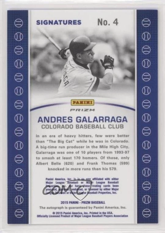 2015 Panini Prizm Baseball Signatures Andres Galarraga #4 Auto - Image 2 of 2