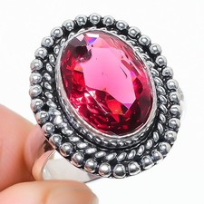 Pink Rubellite  Gemstone Handmade 925 Sterling Silver All Size Ring For Gift