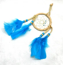 Native American Dream Catcher, 3" DreamCatcher, Teal, Cherokee Made, COA #DC3-10