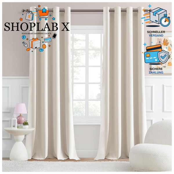 Gardinen 2Er Set Hellbeige Blickdicht 300Cm Lang 140Cm Breit ÖSen-image