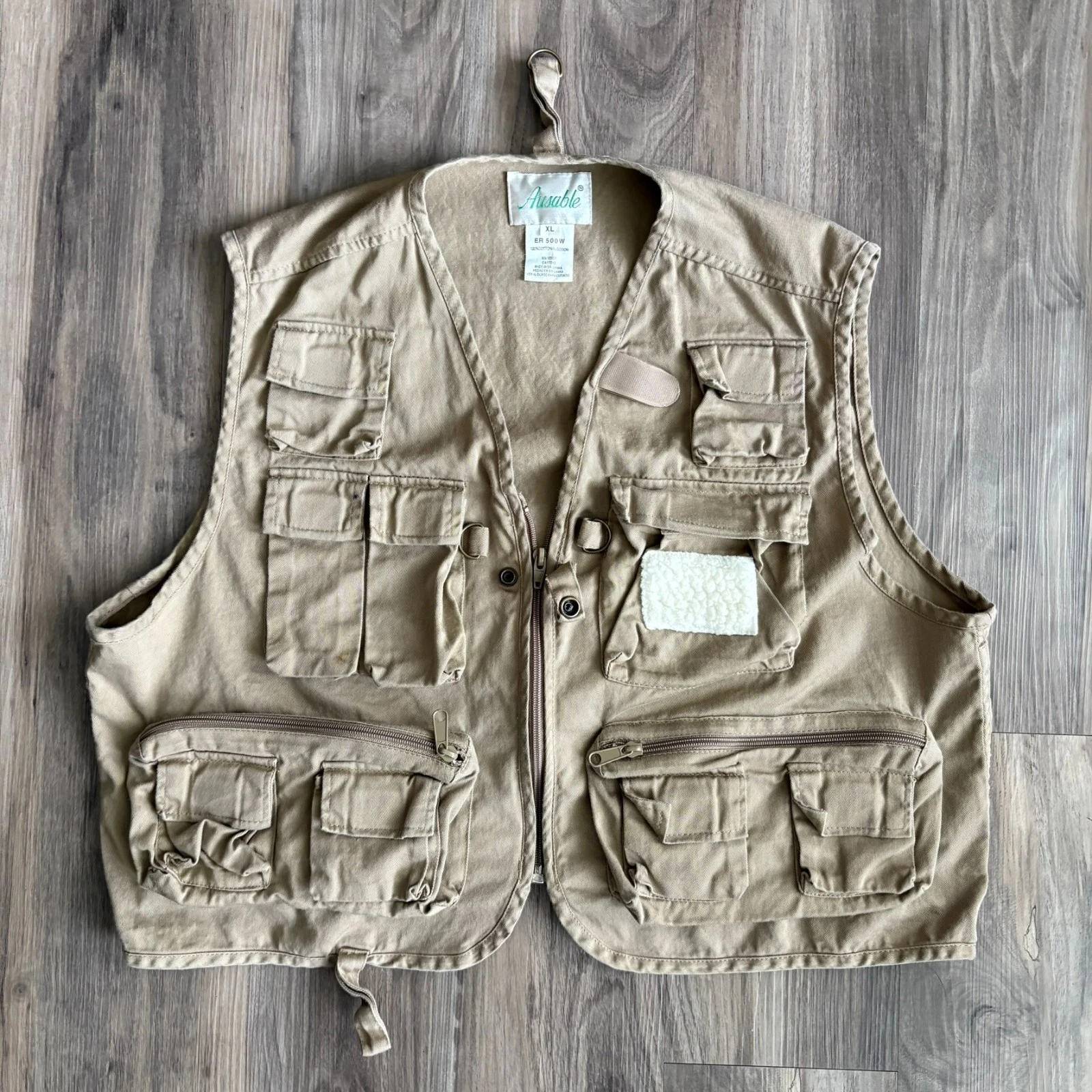 Vintage Tactical Fishing Vest Men's Size XL Beige Multi Pocket Cropped