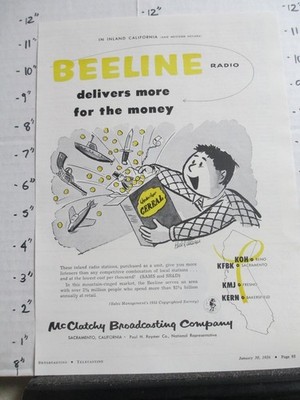 magazine ad 1956 TV MCCLATCHY Broadcasting Beeline Radio Paul Raymer cereal box