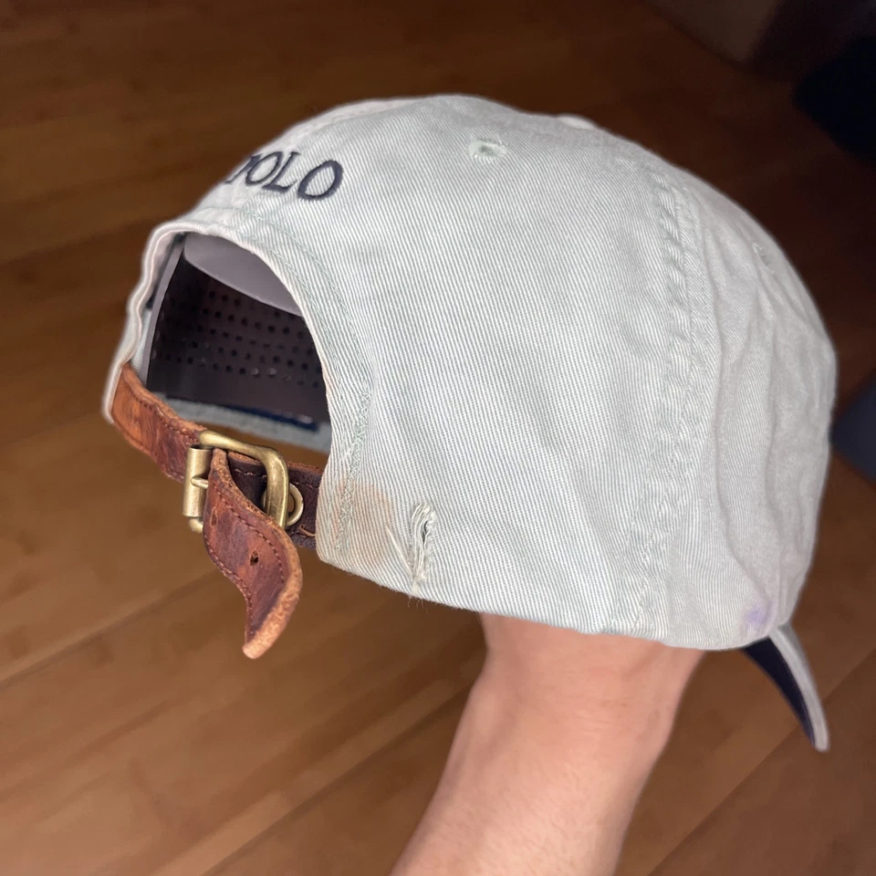 Boné vintage polo Ralph Lauren verde perfeito azul marinho fivela de pônei alça - Imagem 4 de 4