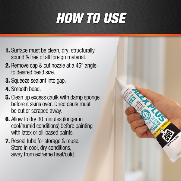 Dap 18128 Silicone Caulk, 6 Oz, Tube, White, Silicone Base, Alex Plus
