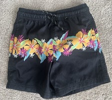 Boys Wonder Nation Swim Trunks Size S 6-7 - Black With Tropical Flowers