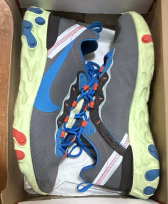 Nike React Element 55 SE Men's Running Shoes Dark Grey Blue Volt Mesh Breathable