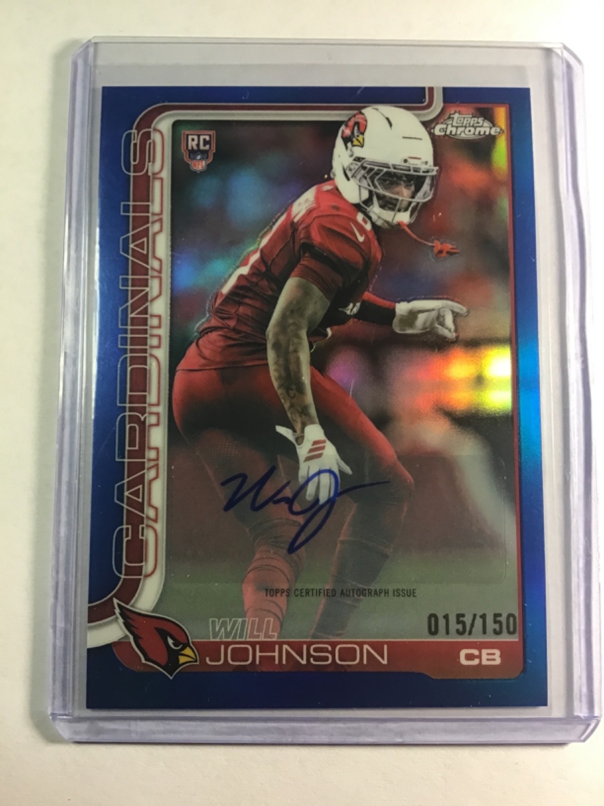 WILL JOHNSON 2025 TOPPS CHROME #RA-WJ ROOKIE AUTO TRUE BLUE REFRACTOR RC 15/150