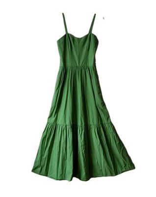 Young Fabulous & Broke Tiered Smocked Back Maxi Dress Pockets Green Women's Sz M