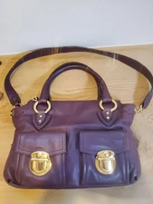 MARC JACOBS Purple Leather Shoulder Bag Gold Hardware Expandable Zip Handbag