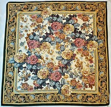 SCARF VINTAGE AUTHENTIC BAROQUE FLORAL ART GREEN YELLOW 35" SQUARE