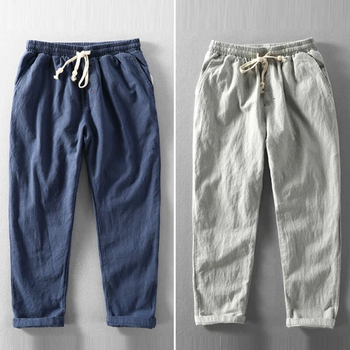 Herren Baumwolle Leinen Atmungsaktiv Haremshose Kordelzug Locker Freizeithose Retro - Bild 2 von 20