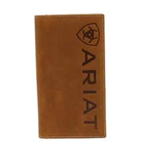 Ariat Mens Leather Vertical Logo Rodeo Wallet Checkbook Cover, Medium Brown