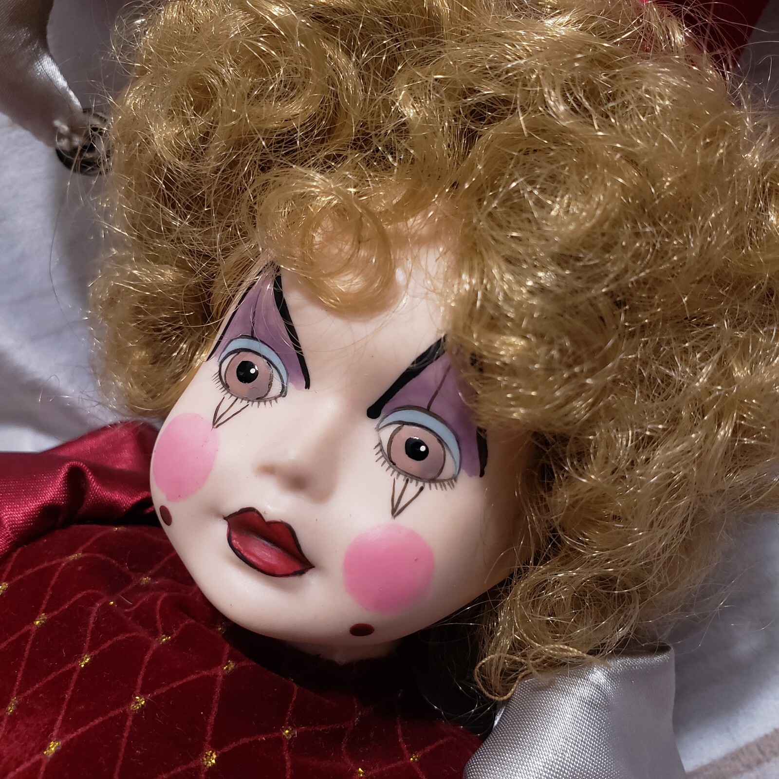 Bradley's Collectible Dolls Atherton Jester Clown Girl 16 Inch Porcelain Satin eBay