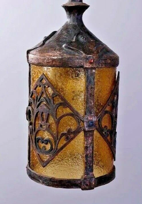 LÂMPADA DE METAL FUNDIDO ANTIGA VINTAGE GÓTICA ARTES E ARTESANATO LUMINÁRIA PENDURADA - Imagem 4 de 4