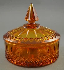 Indiana Princess Amber Glass Covered Candy Dish Box