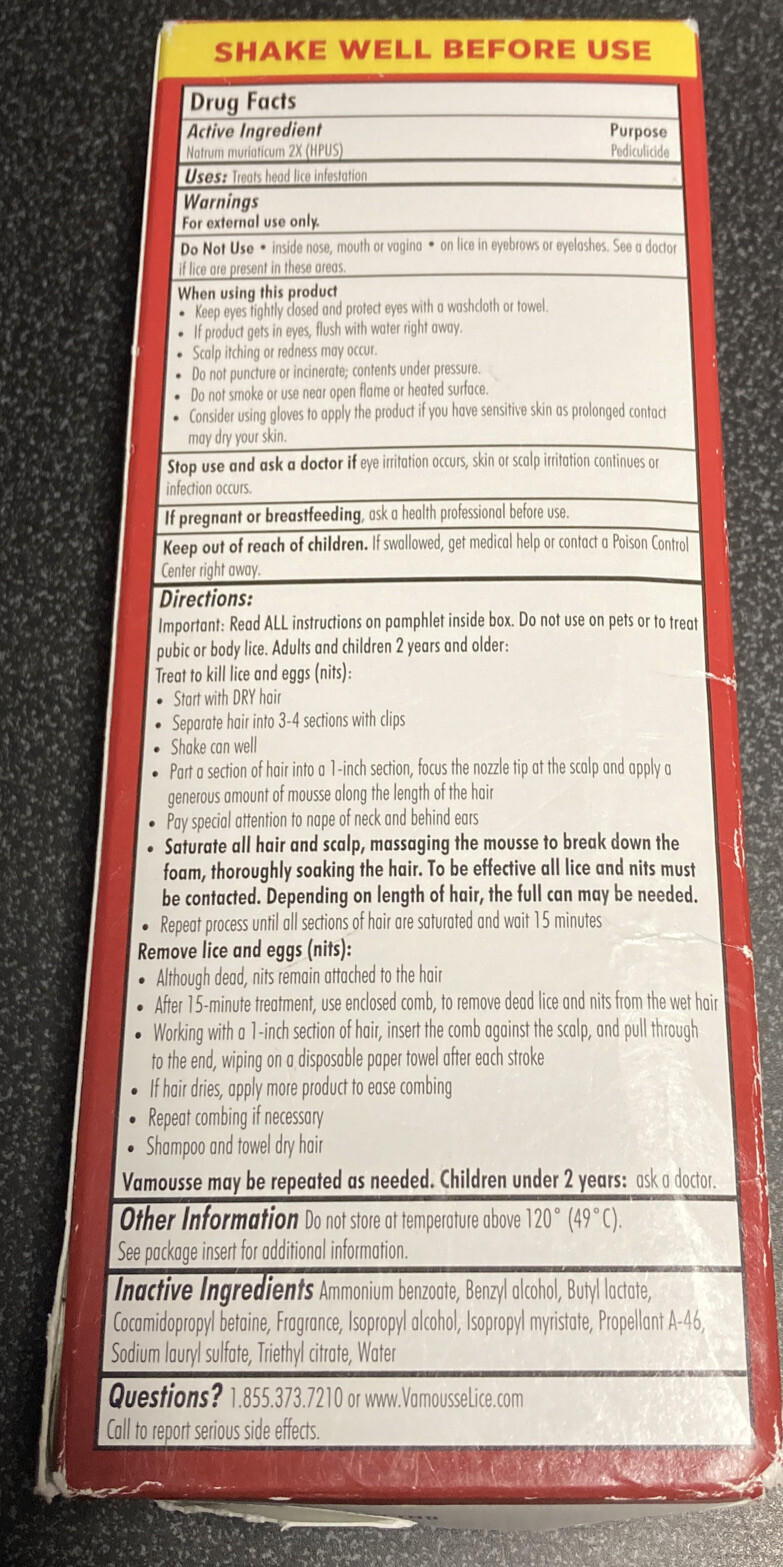 Vamousse Head Lice Treatment Homeopathic 6 fl oz Foam Mousse Pesticide