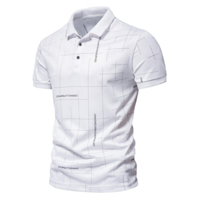 ZONBAILON Men's Travel Dotted Line Printing Business Short Sleeve Polo Shirt