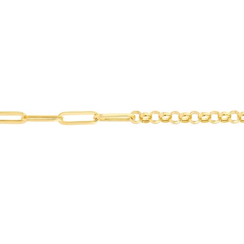 Mixed Paperclip and Rolo Link Chain Bracelet Women 14K Yellow Real Gold Sz 7.5" - Picture 3 of 5