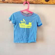 Mini Boden Boys Blue Short Sleeve Cotton Tee W/ Neon Boat Print - Size 2-3 Yrs