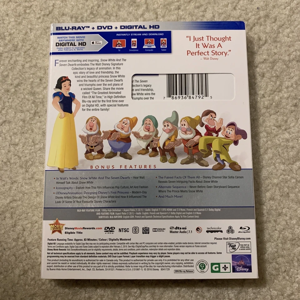 Disney Snow White and Seven Dwarfs Blu-Ray DVD Movie Set Signature Collection - Image 2 of 4