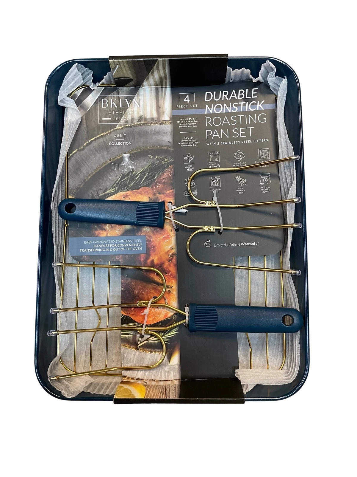 Brooklyn Steel Company NonStick Roasting Pan Set Blue NEW