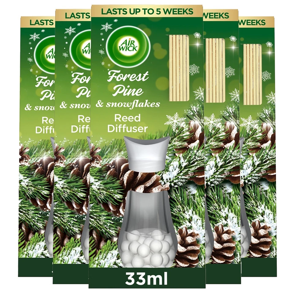 5 x Air Wick Forest Pine & Snowflakes Essential Oils Reed Diffusers 33ml