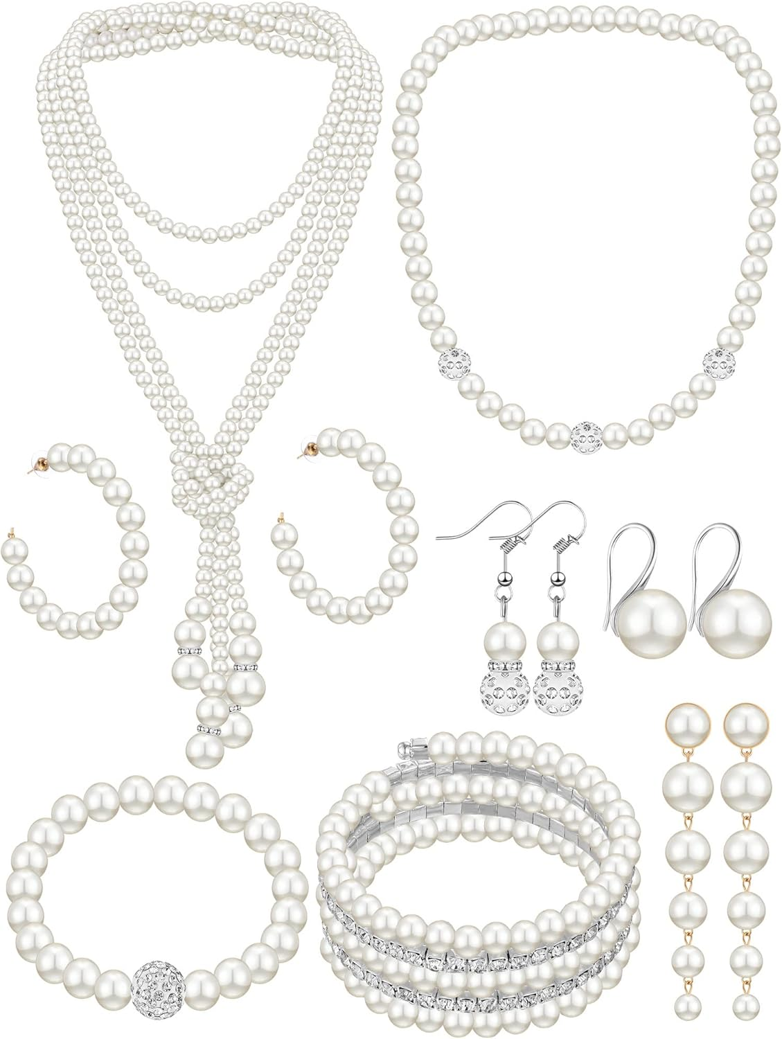 8 Pcs Pearl Necklace and Earrings Set for Women Pearl Jewelry Set Faux Pearl Nec