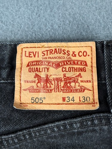 Levis 505 Jeans Herren 34x30 Schwarz Denim Regular Fit Straight Leg Y2K Zipper Fly - Bild 5 von 11