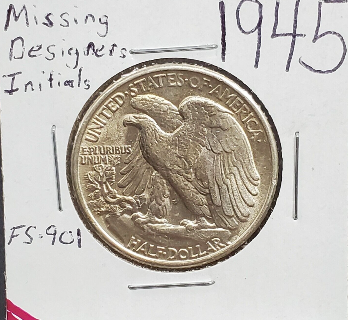 1945 P Walking Liberty Half Dollar Coin FS-901 Missing Designers