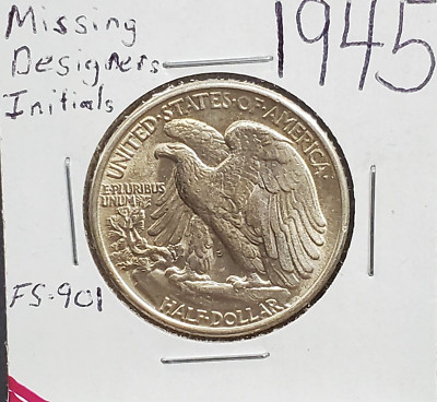 1945 P Walking Liberty Half Dollar Coin FS-901 Missing Designers