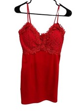 Sister Fashion Red Lace Floral Spaghetti Strap Mini Dress Back Zipper Sz Small