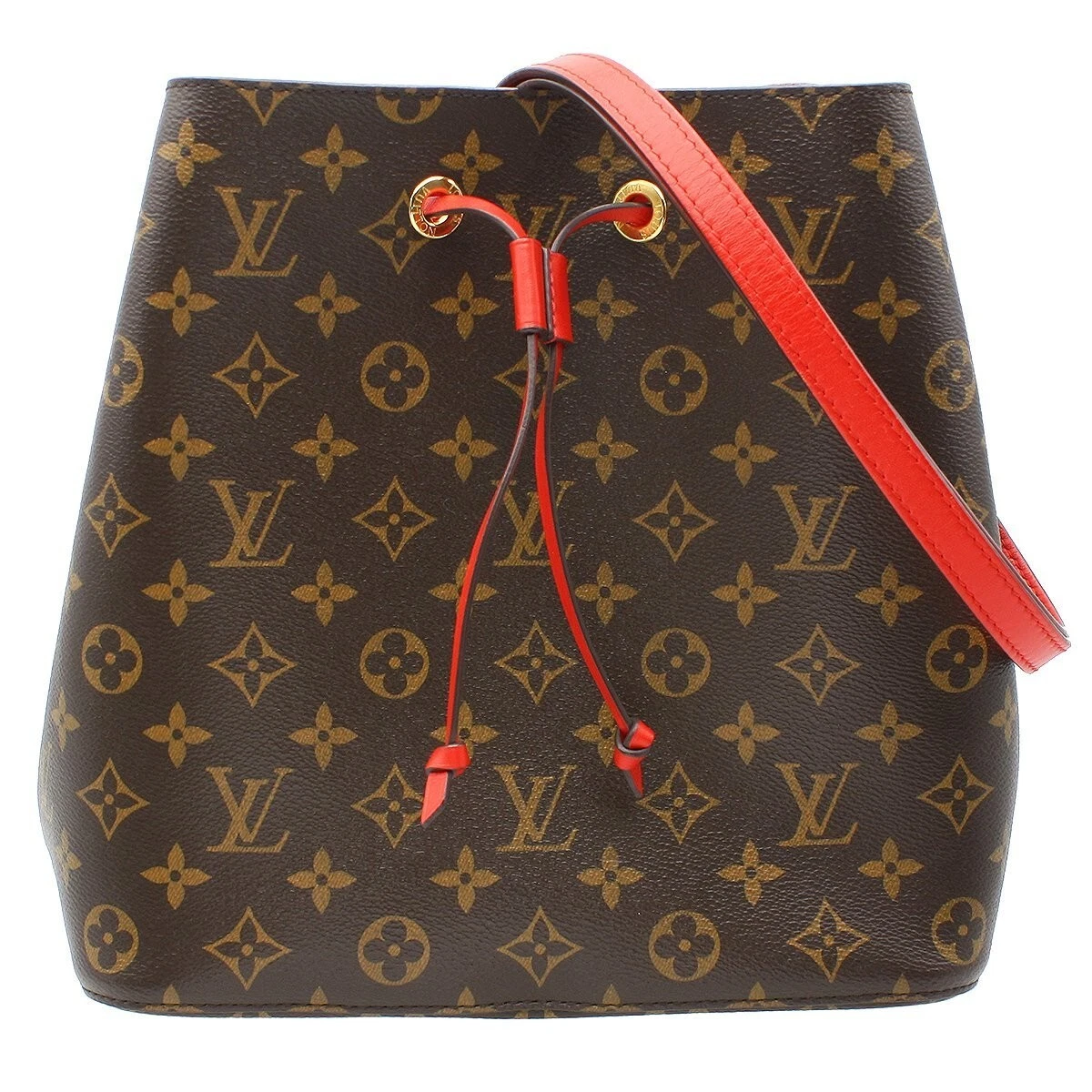 Louis Vuitton Brown Monogram Red Neonoe Bucket Bag Shoulder Tote