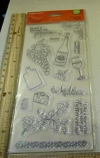 ALL ABOUT GRAPES WINE CLEAR UNMOUNTED RUBBER STAMPS -FISKARS
